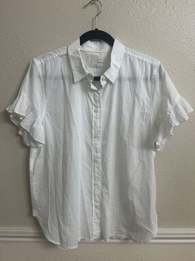 J. Crew White Short-Sleeve Ruffle Button-Down Shirt